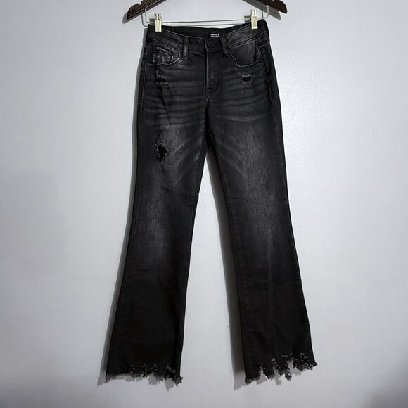 Special A Denim - Special A Flare Jeans Women Size 1 W26 Black Distressed Raw Fringe Frayed Boho